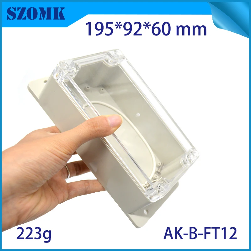 195*90*60mm Abs Pcb Enclosure Custom Grey Network Plastic Control Box Wall Mount Clear Lid Junction Box Ip65