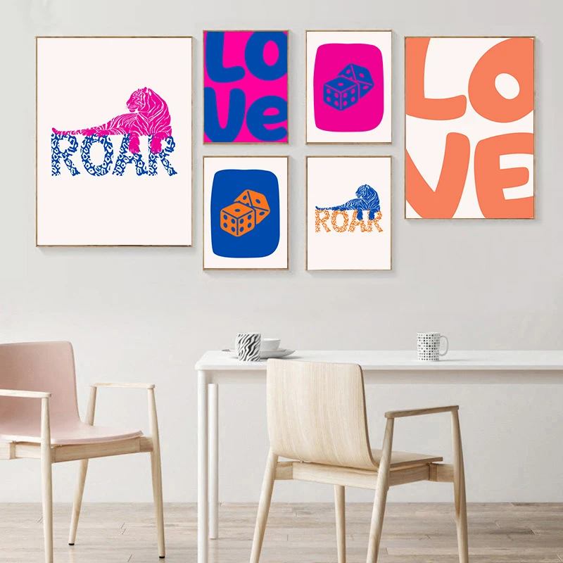 Colourful Blue Pastel Trendy Avant-garde Modern Prints Posters Tiger Sieve Orange Gallery Canvas Painting Home Decor Wall Art