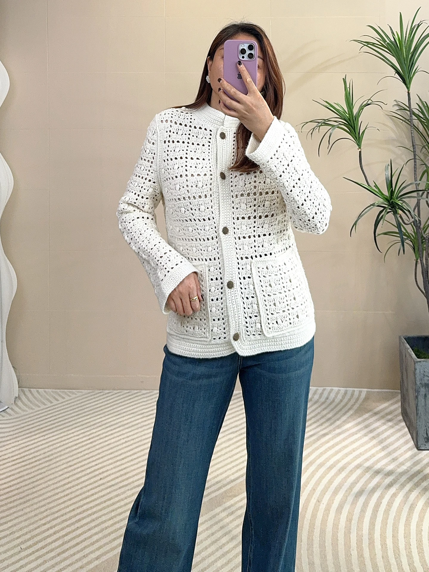 

Ele Women's Camere Wool Knitted Open Cardigan Hollow out Design High Quali Soft Warm Winter Faion Casual Wear