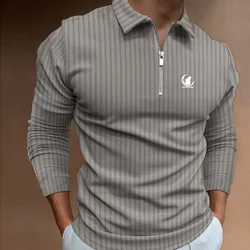 Spring Autumn Men Long Sleeve Zipper Polo Shirt , Men Casual Golf Stripe Polo Shirt .