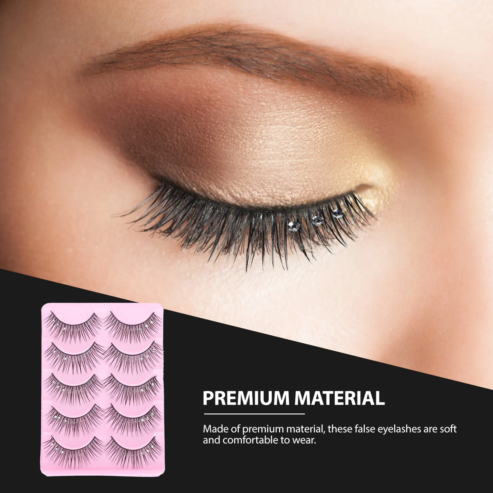 

Diamond Embellished False Eyelashes Black Natural Realistic Design For Women Daily Party Stage Makeup Lashes