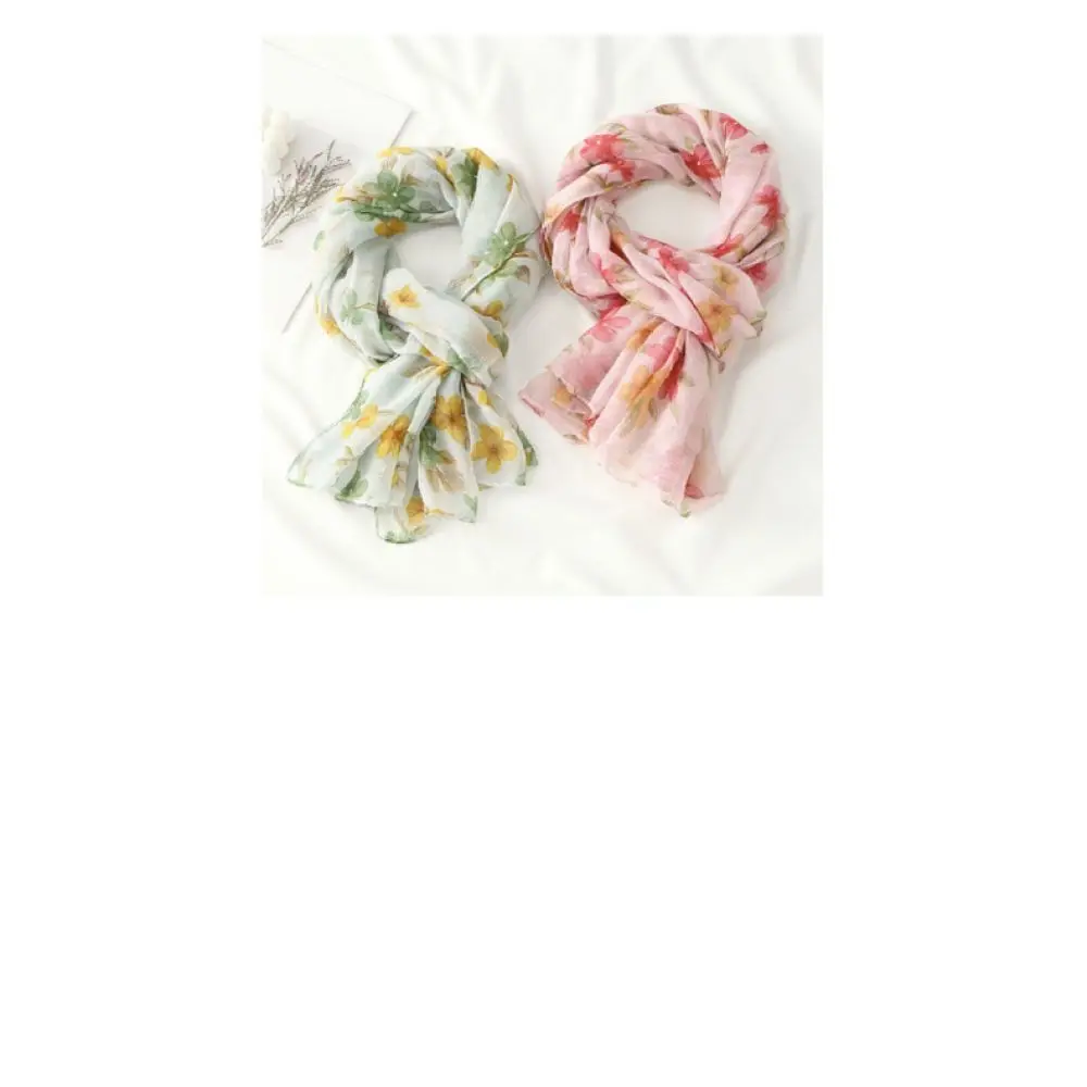 Women Fashion Floral Scarf Voile Shawl Soft Breathable Beach Cover Up Lightweight Sunscreen Pashmina Summer Accessories