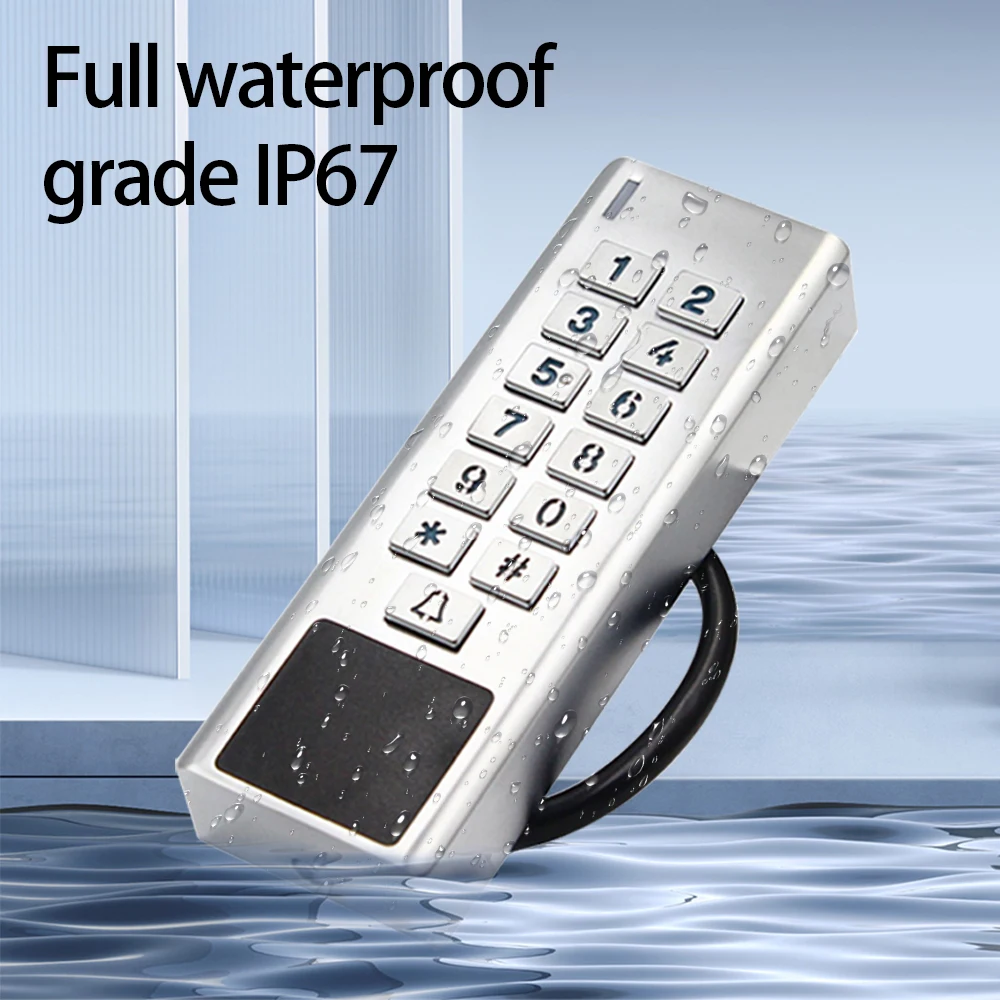 Outdoor Metal RFID Access Control Keypad Card Reader Waterproof Lock 125KHz 10PCS Keyfobs Rainproof for Access Control System