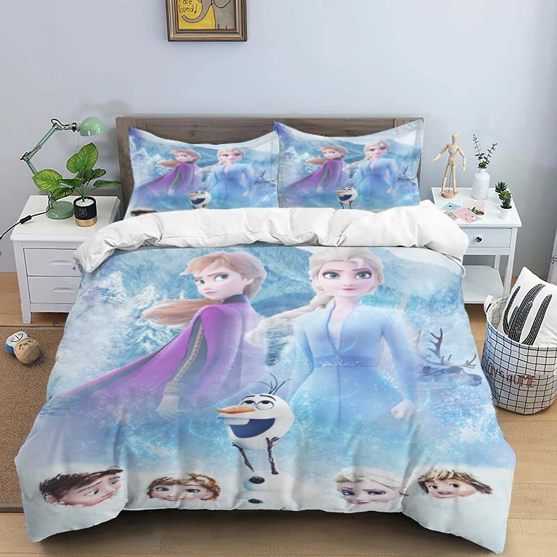 Imagem -05 - Conjunto de Cama Disney Cartoon com Fronha Frozen Elsa Print Capa para Crianças Adultos Rei Rainha Tamanho Completo Gêmeo Peças