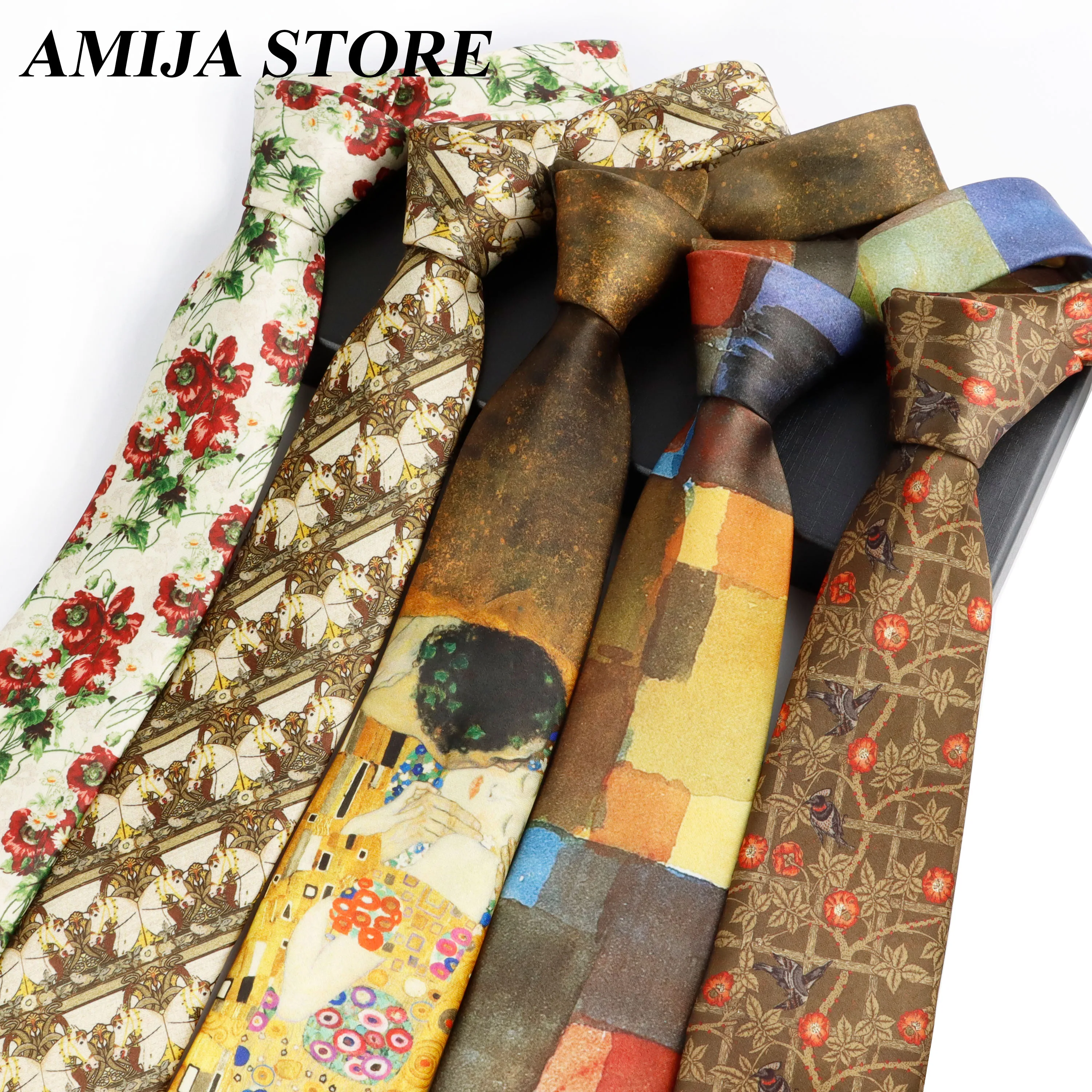 

Новое поступление 2025 года, мужские галстуки из полиэстера с принтом в стиле ретро, 8 см, цветочный узор, фиолетовый, коричневый галстук для вечеринки, повседневные аксессуары