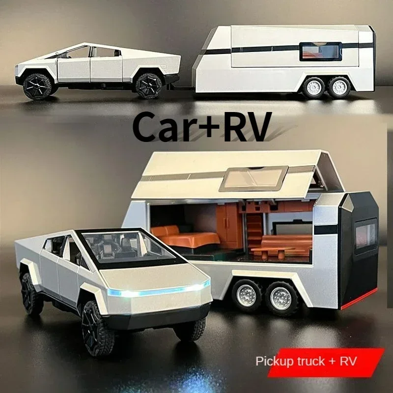 New 1/32 Cyber truck Pickup Alloy Car Model Diecasts Metal Toy Off-road Vehicles Truck Model Simulation Sound Light Kids Gifts