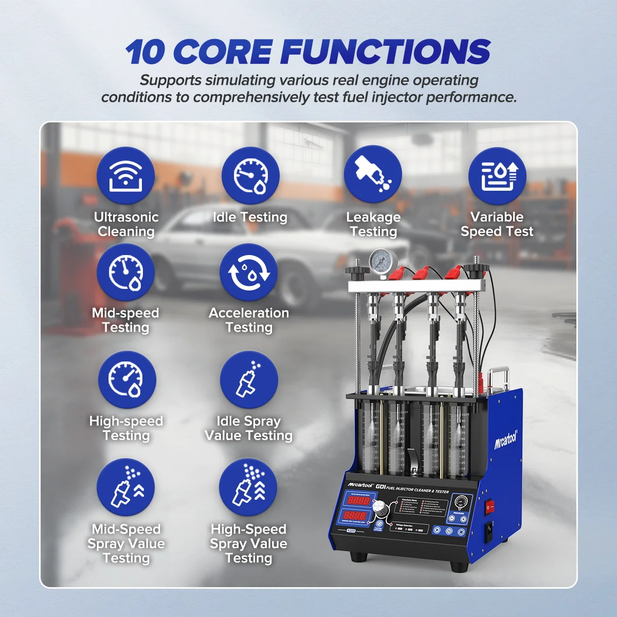 MR CARTOOL V209 GDI Fuel Injector Cleaner 4 Cylinders Fuel Injector Cleaner Tester Ultrasonic Cleaning for Car