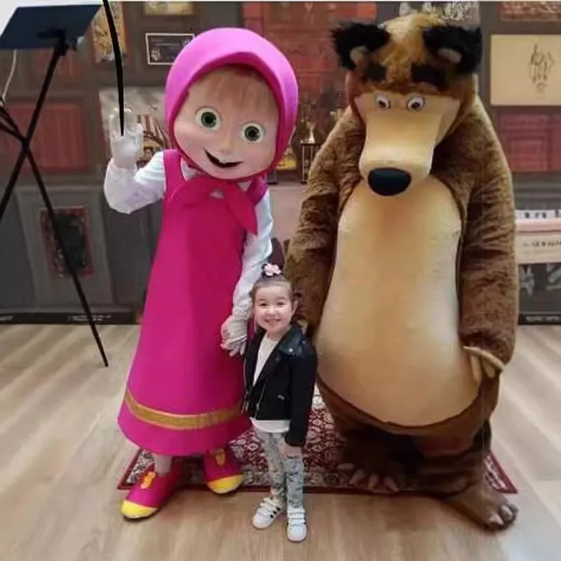 Martha & Bear Mascot Costume Cute Masha Girl Doll Cartoon Character Cosplay Costumes Birthday Party Plush Performance Outfits