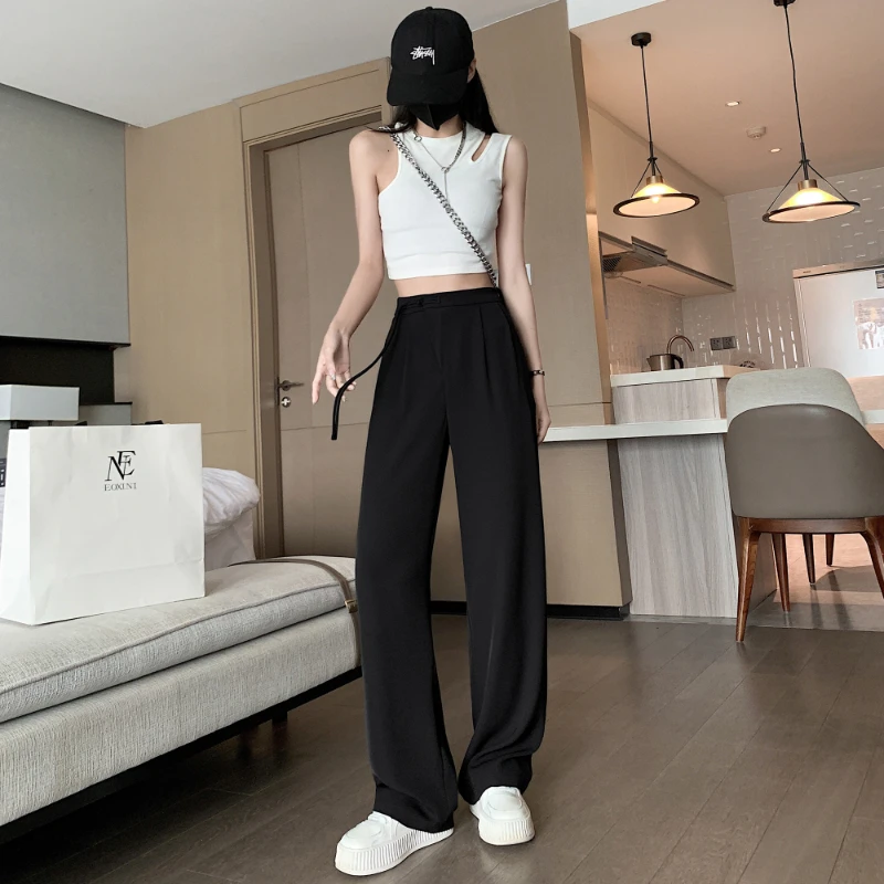 Seoulish High Waist White Suit Wide Leg Women‘s Full Pants Spring Summer Female Elegant Minimalism Straight Loose Trousers 2024