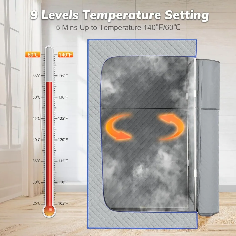 Draagbare sauna voor thuis - Stoomkamer met snelle verwarming, 9 temperatuurinstellingen, waterdichte persoonlijke saunabox met afstandsbediening