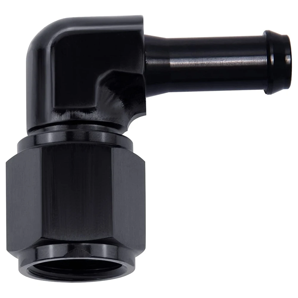 

6AN Female to 5/16 Barb 90 Degree Elbow Swivel Fittings Aluminum Hose Barb Fuel Line Adapter Black (5/16 Inch)