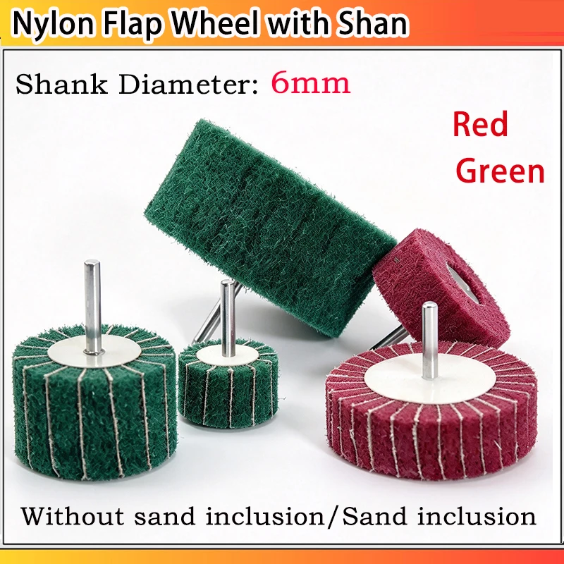 1pc Shank Diameter: 6mm Head Diamete: 25~100mm Abrasive Nylon Flap Wheel with Shank Non-Woven Polishing Wheel