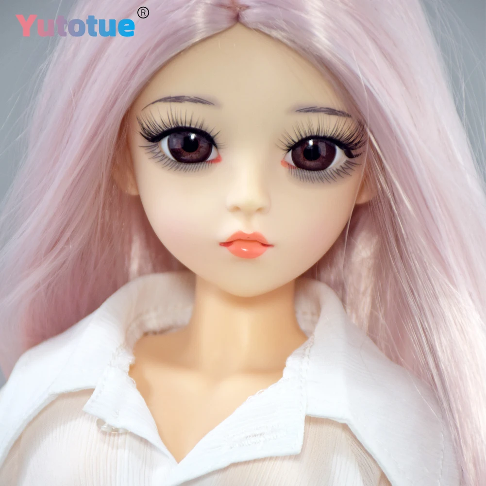 YUTOTUE 1/3 BJD Doll Toy 24 inch Height Brown Eyes Girl Doll with Removable Long Wavy Wigs Shirt Shoe Full Set