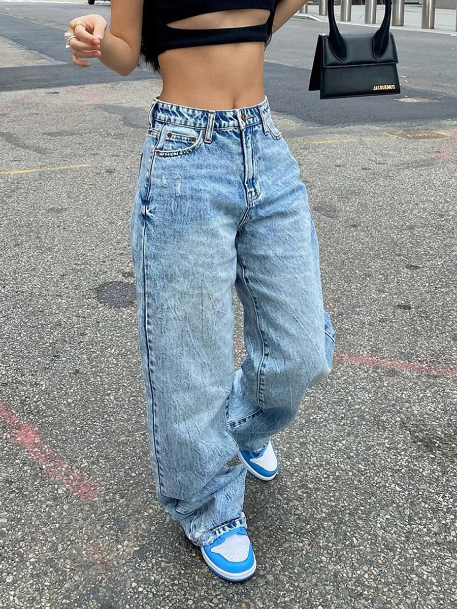 2024 New Fashion Vintage High Waist Loose Jeans Women Baggy Jeans Straight Leg Pants Y2k Denim Trousers Blue Jeans