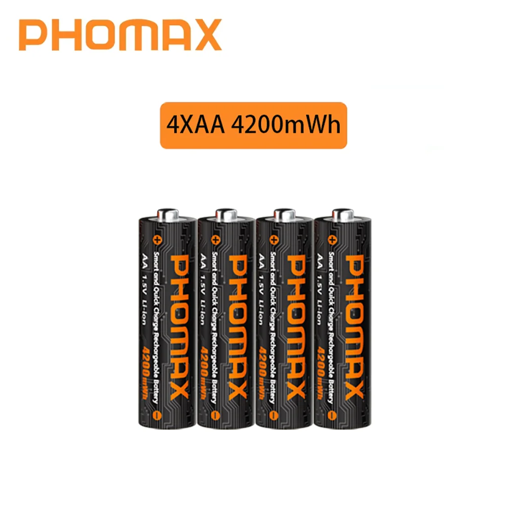 PHOMAX 2-32PC Oplaadbare lithiumbatterij 12-slots slimme snellader 1,5 V AA 4200 mWh batterijen voor koplamp speelgoedauto multimeter