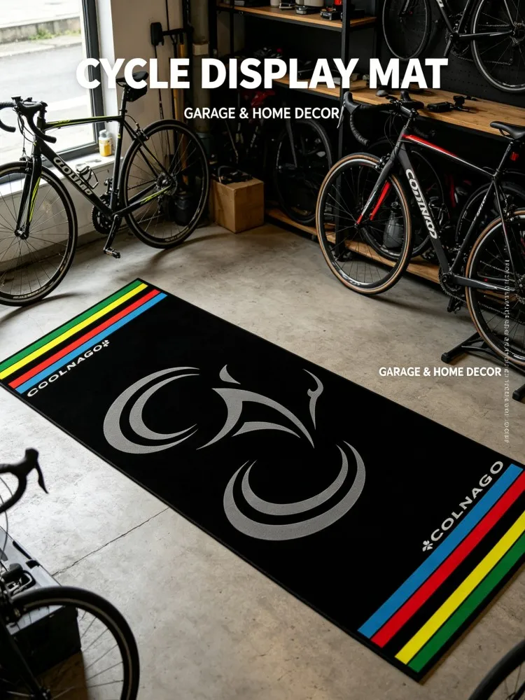 Minimalist Grey Road Bike Silhouette Runner Rug, Black Background Colorful Side Strip Cycling Floor Mat Anti Dirt Long Carpet Fo