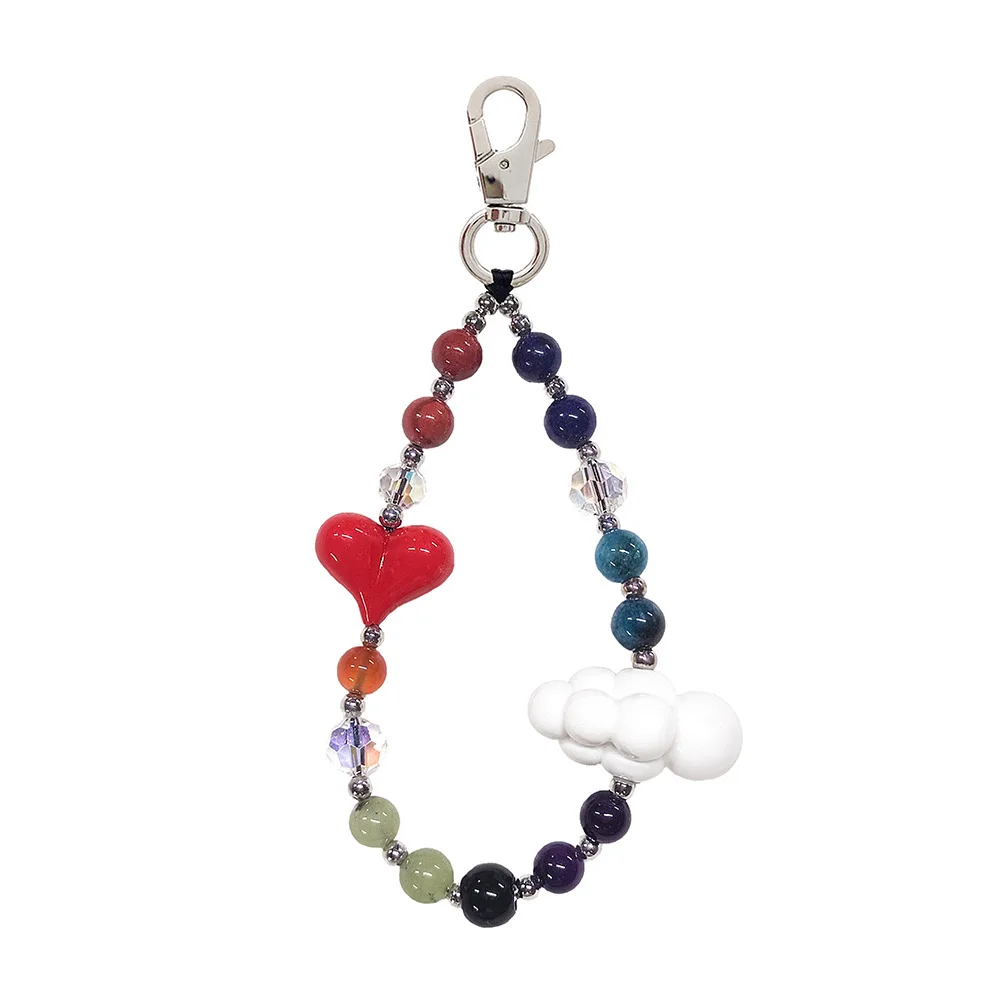 HERLOOK Heart Keyring Y2K Accessories Natural Stone Keychain Cloud Key Chain Beads Keychains Pendant