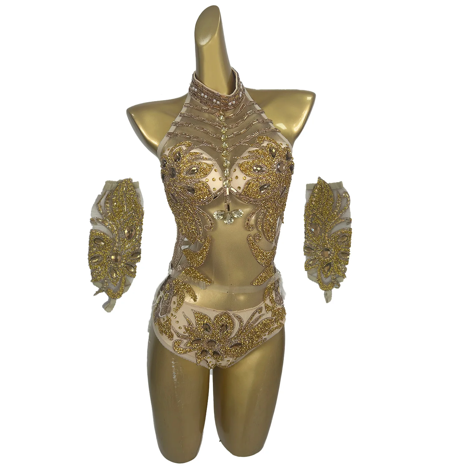 Sparkly Rhinestone Feather Bodysuit Women Sexy Hollow Out Performance Costume Singer Dancer Stage Club Party Outfit Gaolingyumao