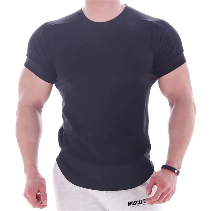 2024 Summer Round Collar Sports t shirt Men Gyms Fitness Short sleeve T-shirt Male quick-dry Workout Tees Tops tights sportswear