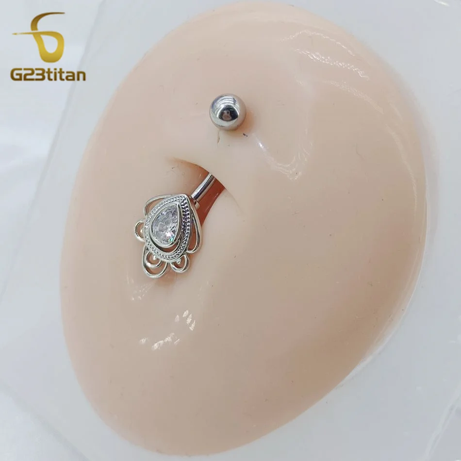 G23titan Zircon Water Drop Belly Button Ring 14G Titanium Curved Barbell Women Sexy Accessories Navel Jewelry Nombril Piercing