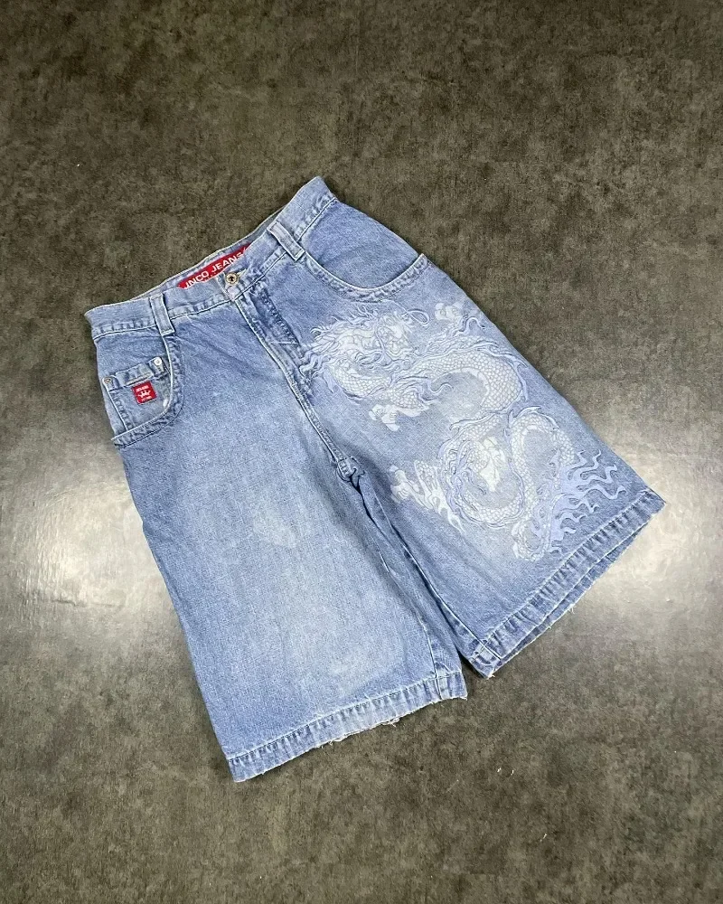 Jnco-pantalones cortos de mezclilla para hombre y mujer, Shorts deportivos de estilo Retro Hip Hop, ajustados, ropa de calle gótica, Y2k, 2024