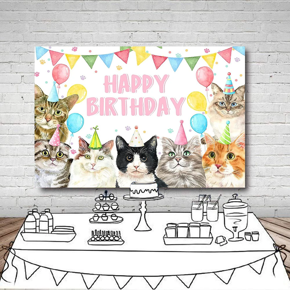 Fondo de fiesta de animales para niños, decoración de fiesta de cumpleaños con temática de gato y perro, Pancarta, accesorios de fotografía