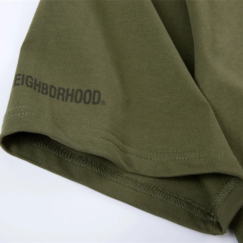 تي شيرت NBHD بأكمام قصيرة بتصميم كلاسيكي باللون الأسود والأخضر الزيتوني، مقاس كبير، قطن 100%، قماش سميك، ملابس رجالية كاجوال