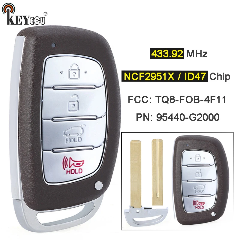 KEYECU 433.92MHz NCF2951X ID47 TQ8-FOB-4F11 95440-G2000 4 Button Keyless Smart Remote Key Fob for Hyundai Ioniq 2017-2020