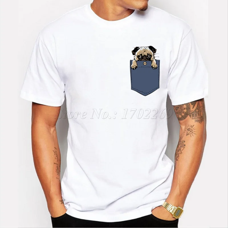 

Newest Pugturday Men t-shirt pug in pocket design male funny tops cartoon printed hipster short sleeve casual cool tee MT983