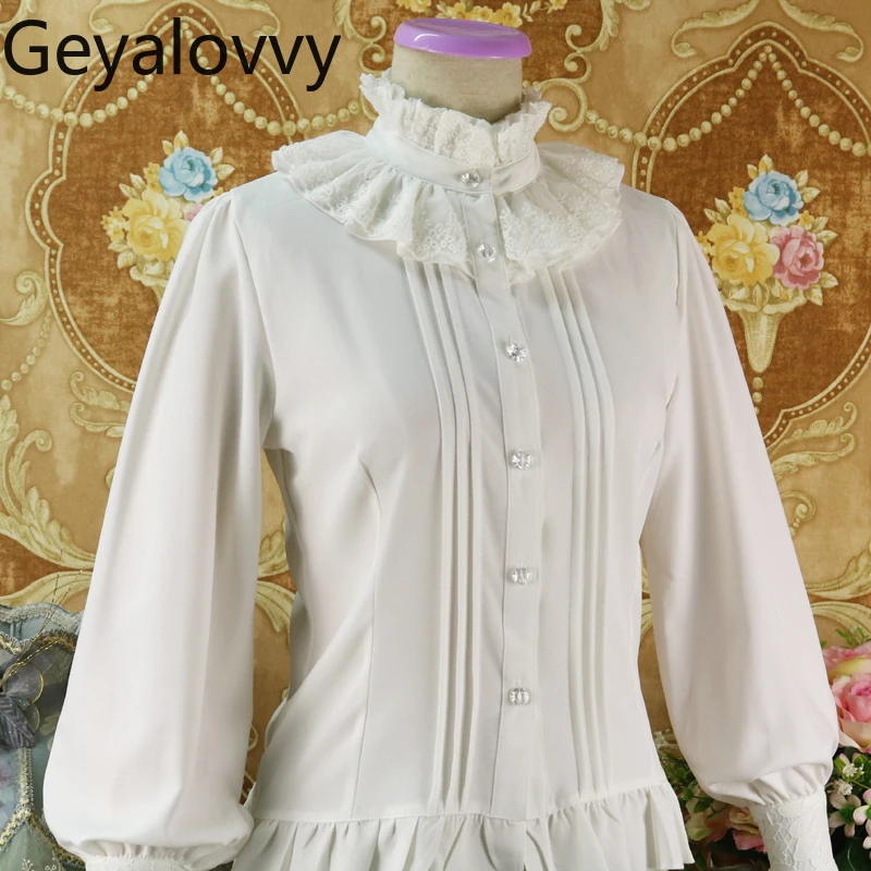 Original outono novo chiffon interior topos 2026 nova lolita doce bonito meninas blusa gola renda lanterna camisa de manga longa