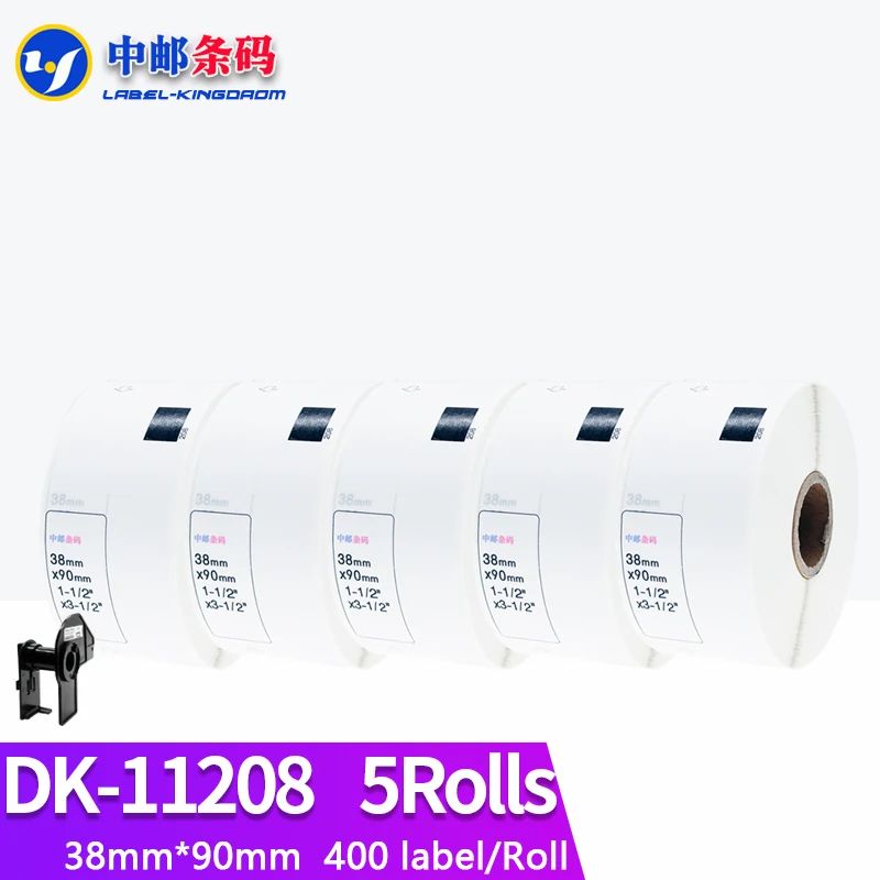 5 Rolls Compatible DK-11208 Label 38*90mm Die Cut Work for Brother Printer White Paper DK11208 DK-1208