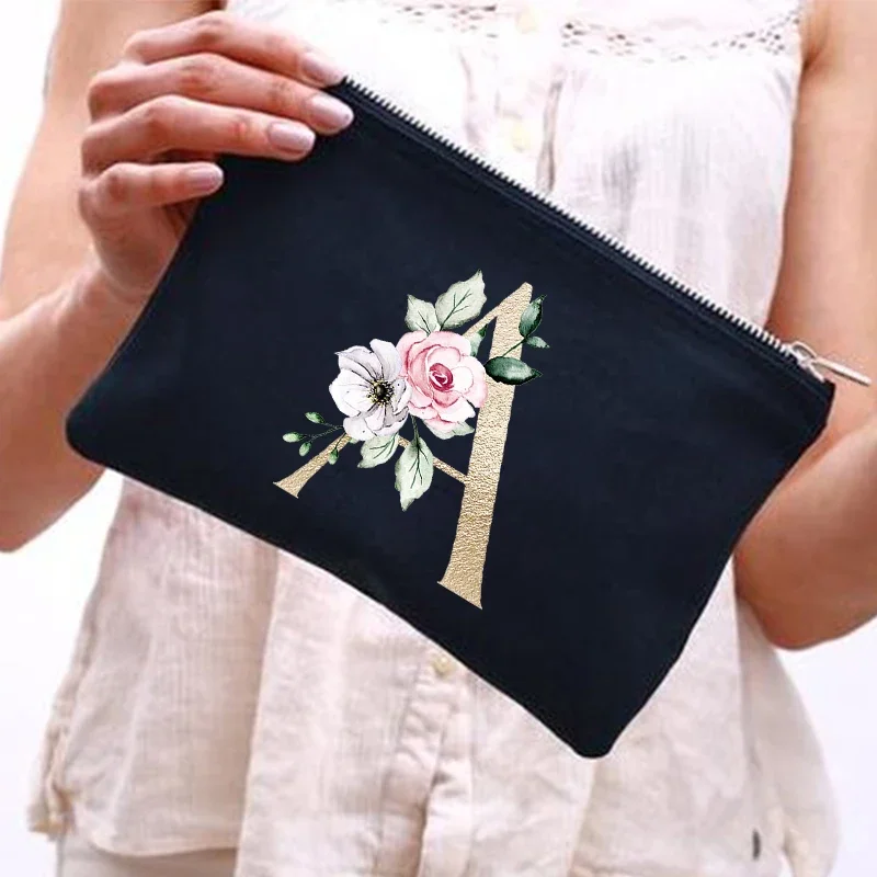 Bolsas de maquillaje con estampado de letras para dama de honor, estuche de cosméticos, organizador de artículos de tocador de viaje, monedero, regalos de novia de boda, bolsa de almacenamiento de lavado femenino