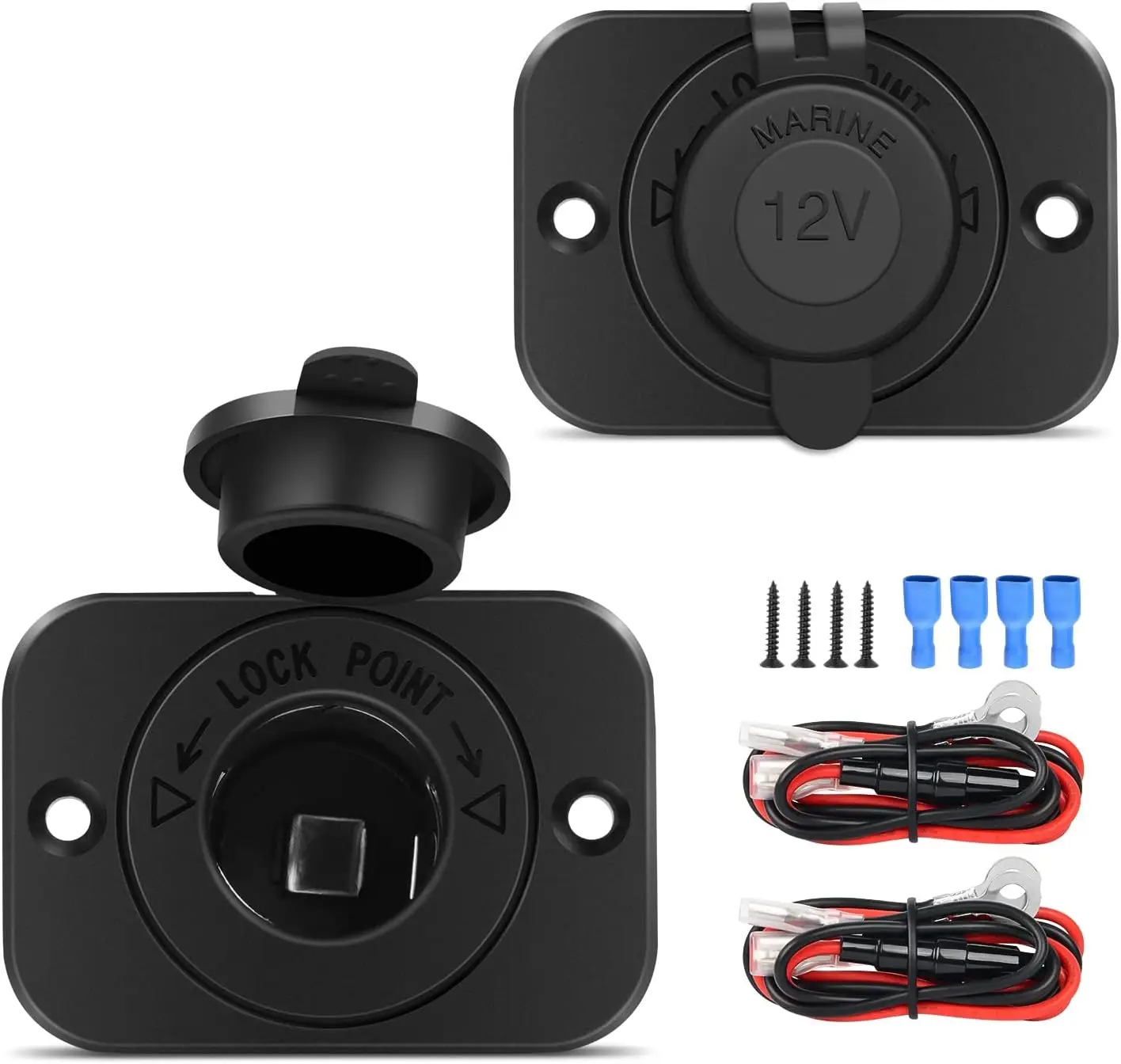 2 Pack Car Cigarette Lighter Socket DC 12V Waterproof Power Outlet Adapter Replacement with Terminals Wires and Screws