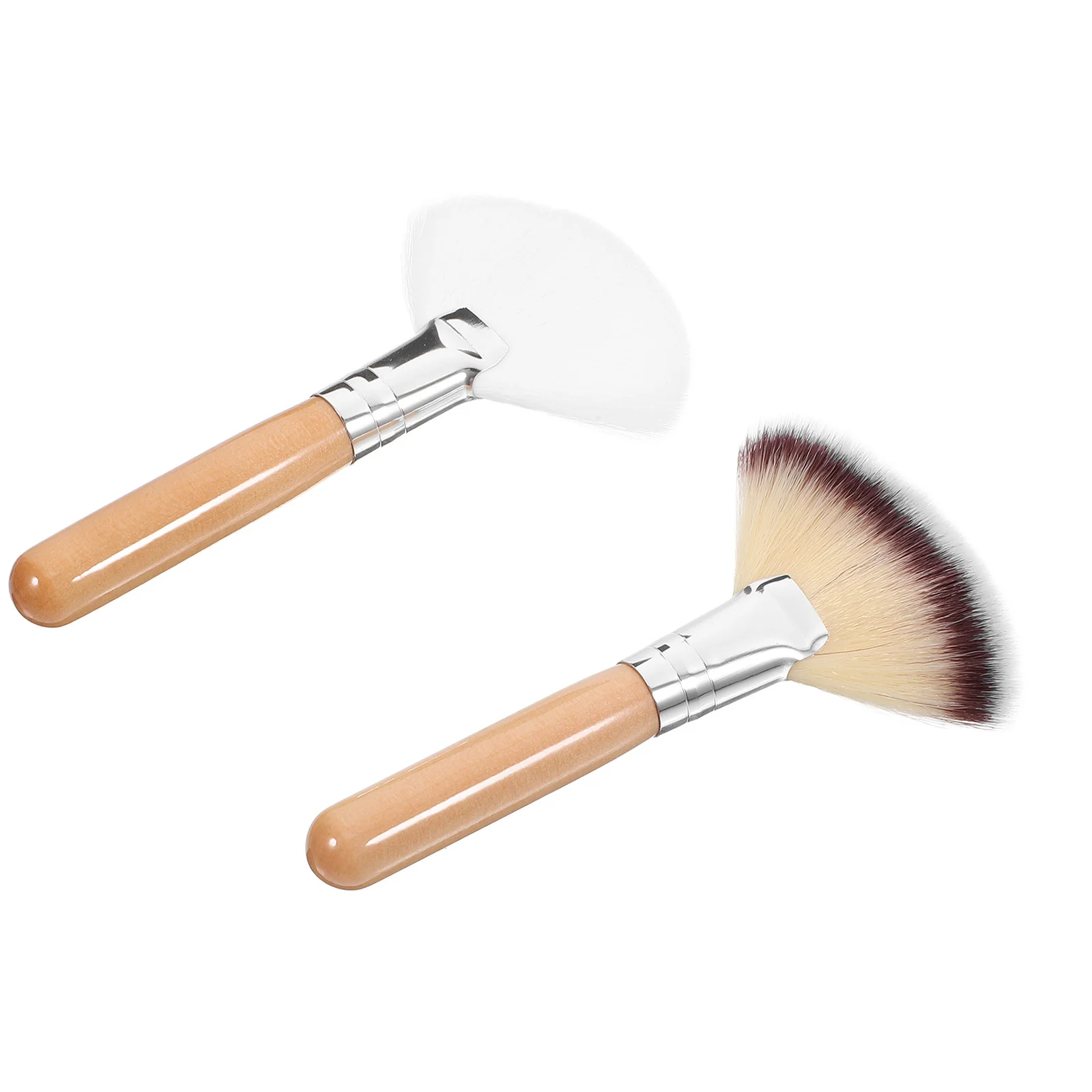 Brocha de maquillaje de abanico, 2 uds., pelo de nailon suave, herramientas de maquillaje facial sin caída para base, colorete, resaltador, brochas de ajuste de polvo