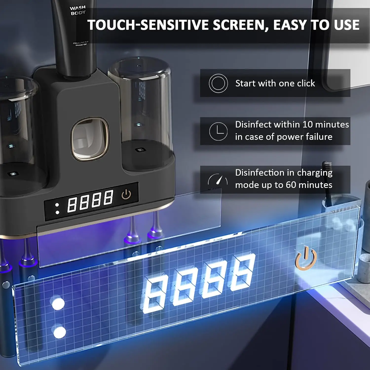 Toothbrush Sanitizer Holders for Bathrooms Air Drying with Smart Countdown LED Screen,Electric Toothbrush Holders Wall Mounted