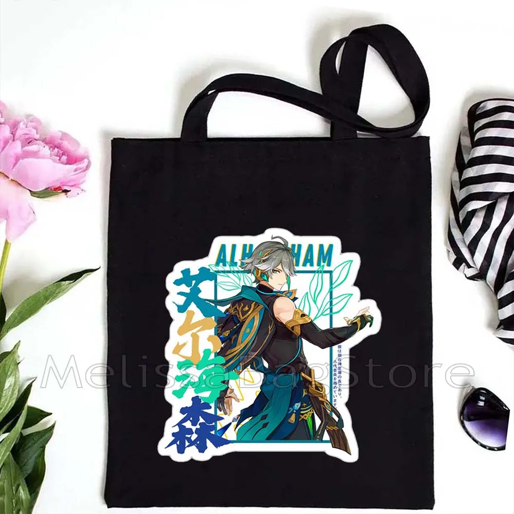 Cute Genshin Impact Anime Gifts Kawaii Hu Tao Alhaitham Cyno Venti Zhongli Haikaveh Collei Dori Canvas Tote Bag Shopper Handbag