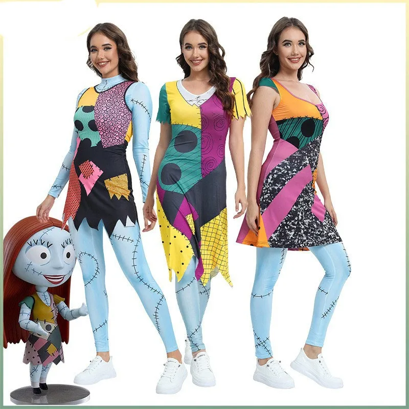 

Halloween Christmas Nightmare before Christmas Cosplay Sally Dress Layered Role-playing Stage Performance Costume Women's Fas...