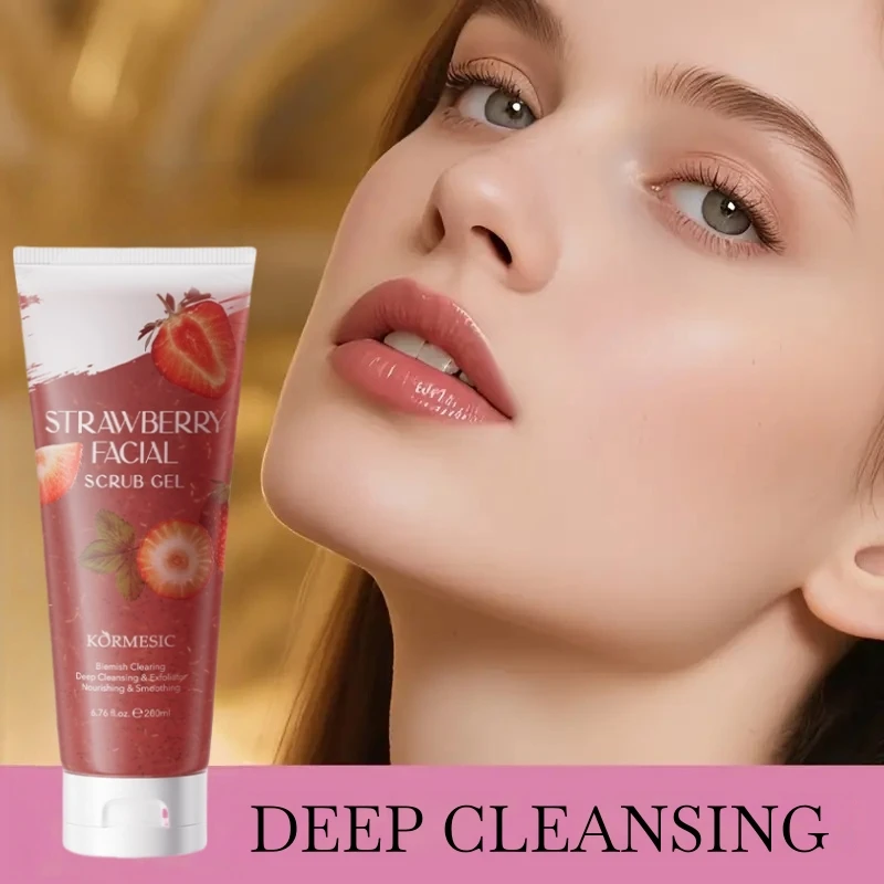 جل مقشر الفراولة 200 مل، غني بمستخلص الفراولة، تركيبة خالية من الكحول، يفرك بلطفًا لتقشير الجسم بشكل بلطف، غير مهيج، نتائج ممتازة، يحافظ على البشرة باللون الأبيض والناعم، مناسبة للمنزل والسفر.