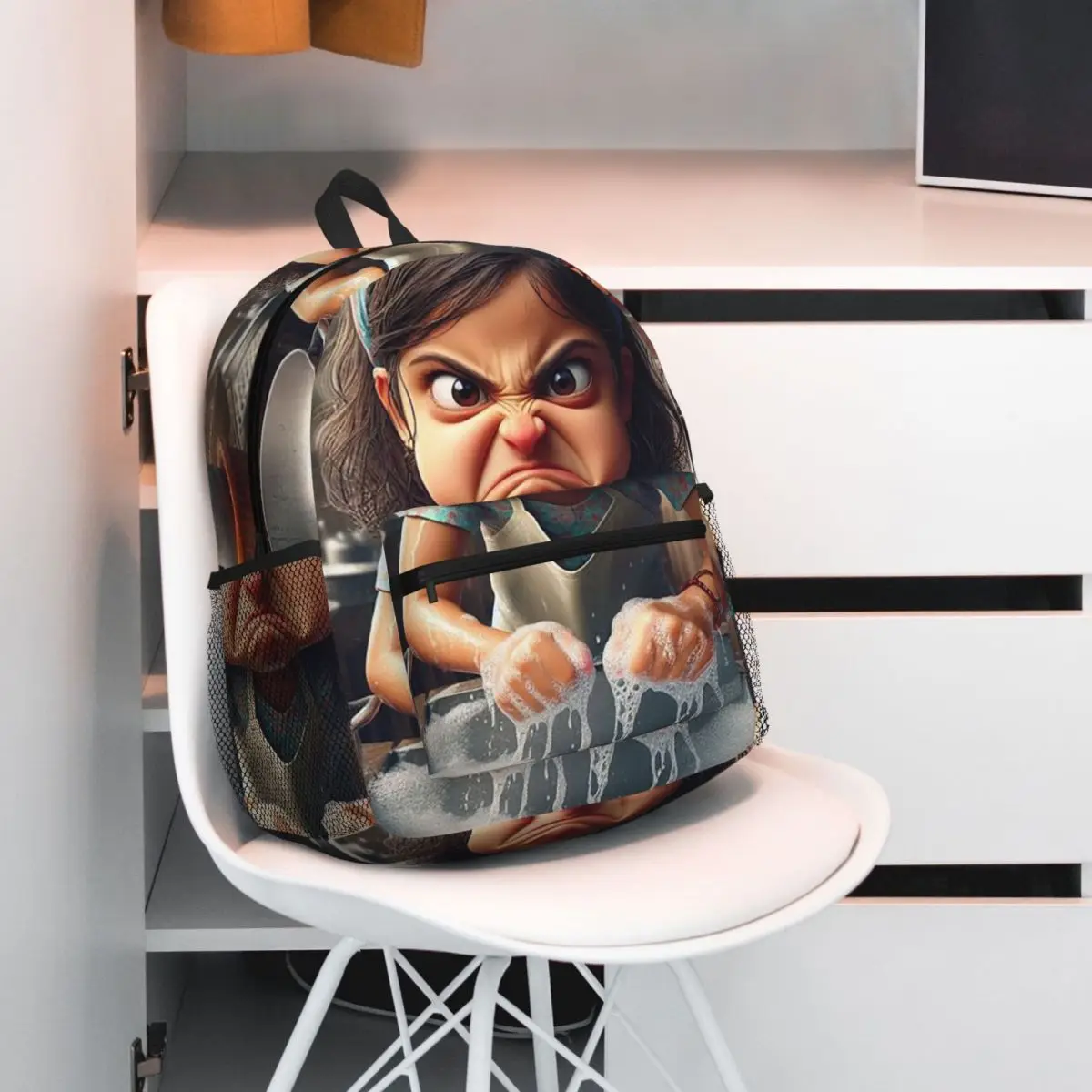 

Funny Angry Woman Cooking Pasta Backpack Student BookBag Children School Bag Laptop Shoulder Bags for Boys Girls