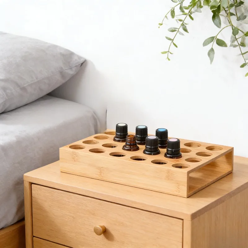 Pine Wood Essential Oil Storage Box, 24 Holes Roller Bottle Display Stand, Home Decor Organizer view 5