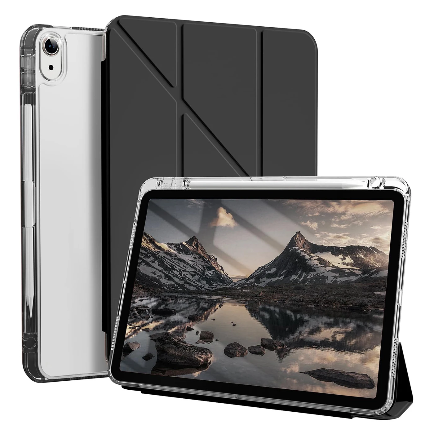 Hülle für iPad 5 6 7 8 9 10 11 Air 11 13 Zoll / Mini 6./7. Generation / Pro 11 12.9 (3./4./5./6. Generation) Kristallklar mit Stifthalter