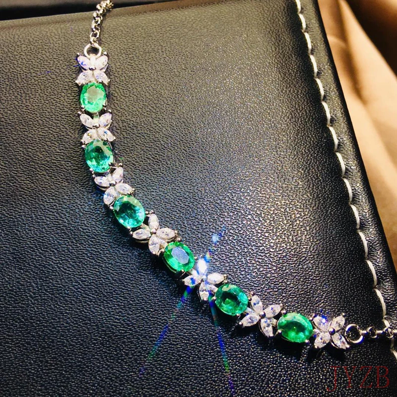 

AIOSC Hot Fashion Silver Jewelry Green 100% Natural Colombian emerald bracelet 4*5MM suitable for women