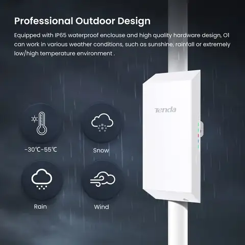 Tenda O1 Utomhusaccesspunkt 300Mbps Långdistans Smart Manage-router CPE 2.4GHz PoE Trådlös Brygga 8dBi Transmission Vattentät 8 best sales utomhusåtkomstpunkt - №4