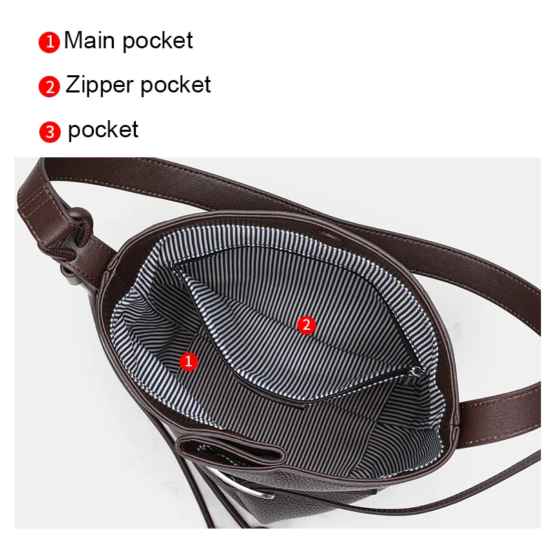 Aidrani Luxury Sense Buckle Bucket Bag Soft Leather Shoulder & Crossbody Tote Bag Large Capacity Backpack New Arrival 2026