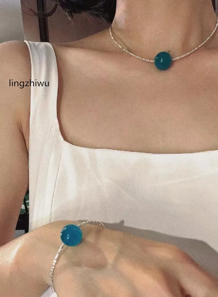 lingzhiwu Women 925 Silver Necklace Natural Amazonite Stone Necklaces Choker Necklaces Silver Neck Chain New Arrival