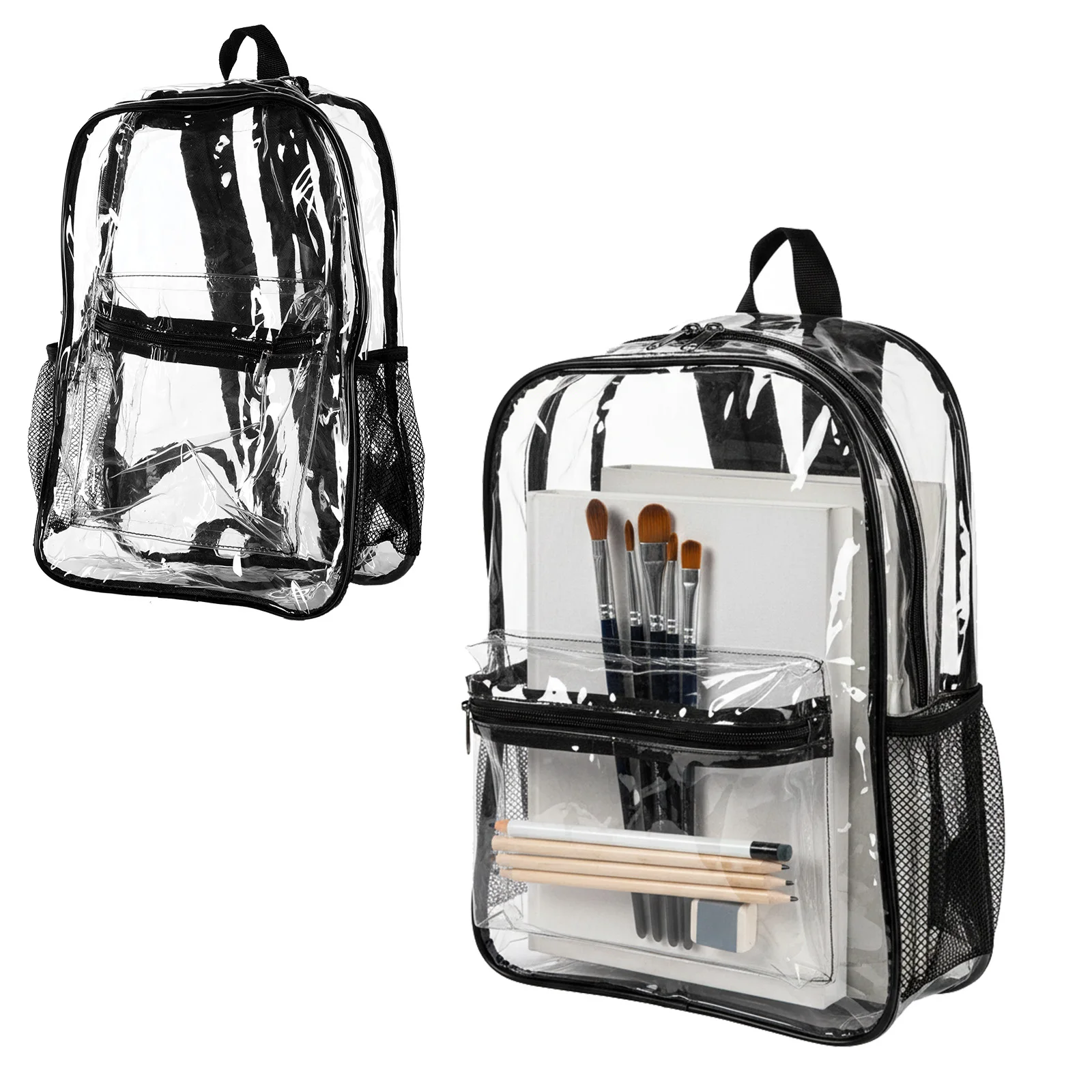 

48/72 Pack PVC Clear Backpack Bulk with Pockets 15 Inch Transparent Bookbags for College Travel Sport Work Stadium Approved