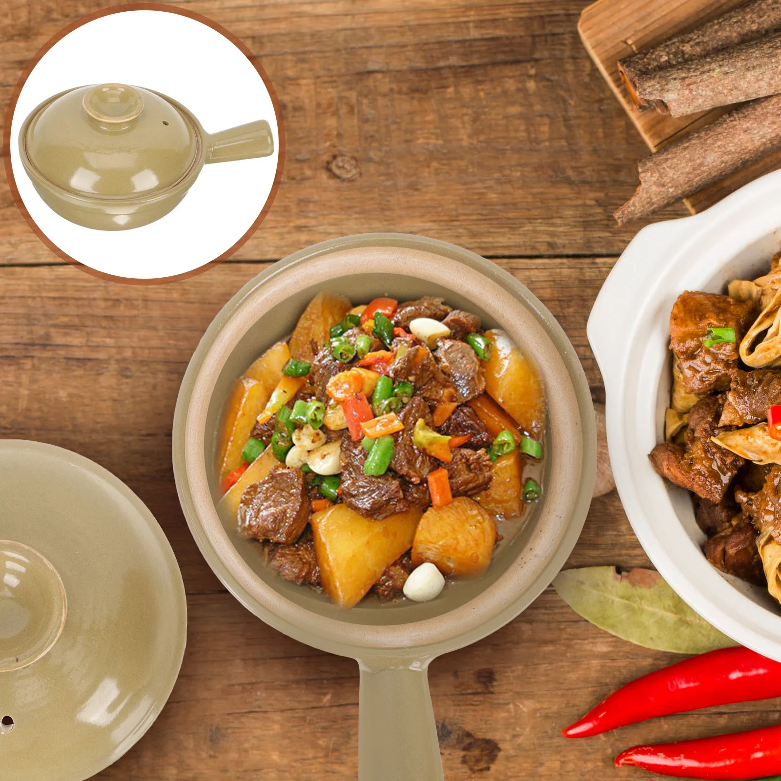 

Кастрюля-гриль с одной секцией, термостойкая, с толстой ручкой, гладкой поверхностью, равномерным нагревом, для тушения курицы и риса, кухонная посуда