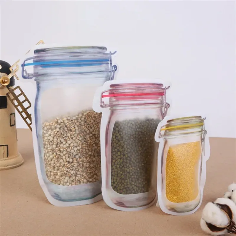 

50pcs Stand up Resealable Mason Jar Bottle Zip Lock Packaging Bags Handmade Snack Spice Coffee Sugar Nuts DIY Fruit Gift Pouches
