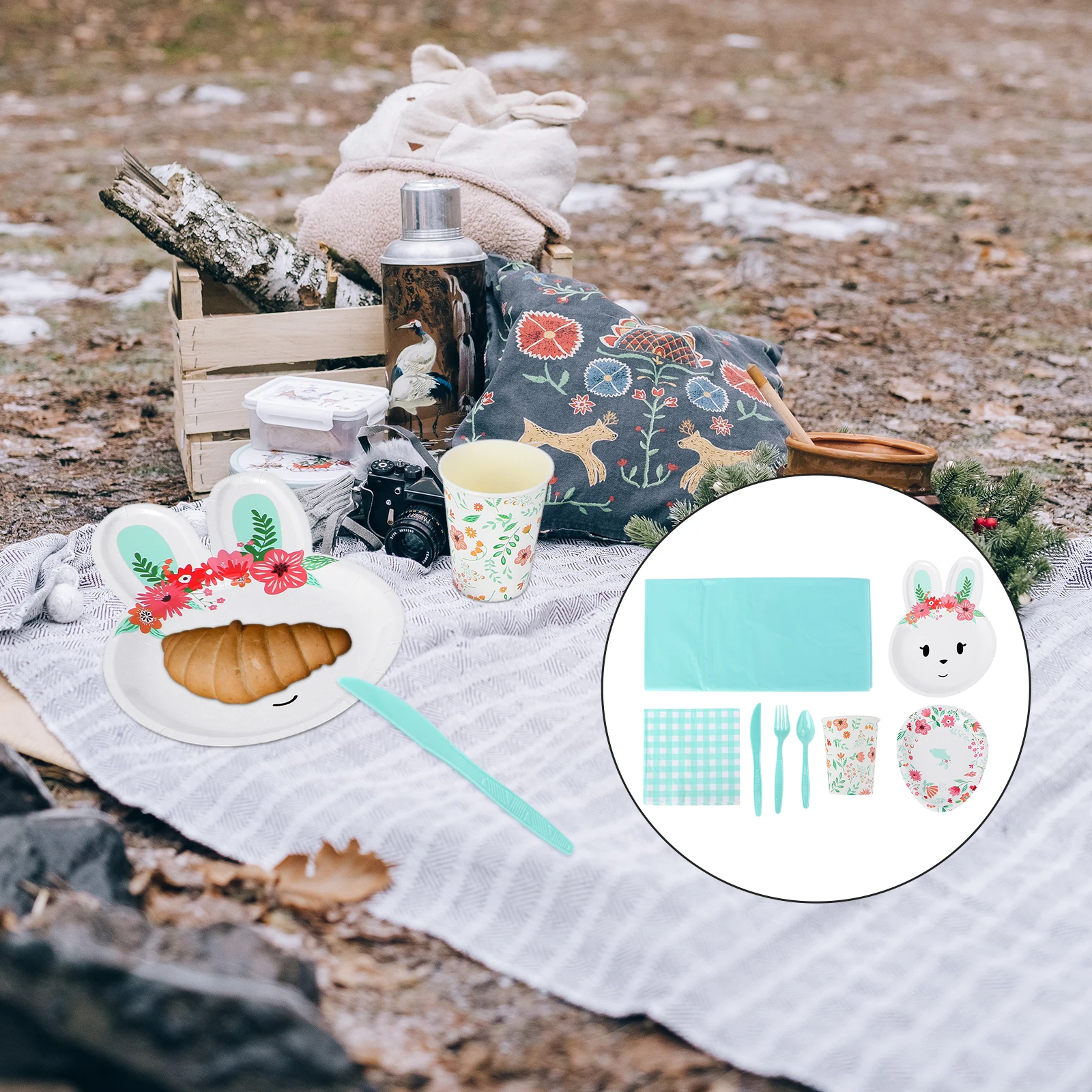 

Festive Tableware Set Disposable Paper Plates Cups Cutlery Creative Party Supplies Strong Durable Birthday Pool Events Daily