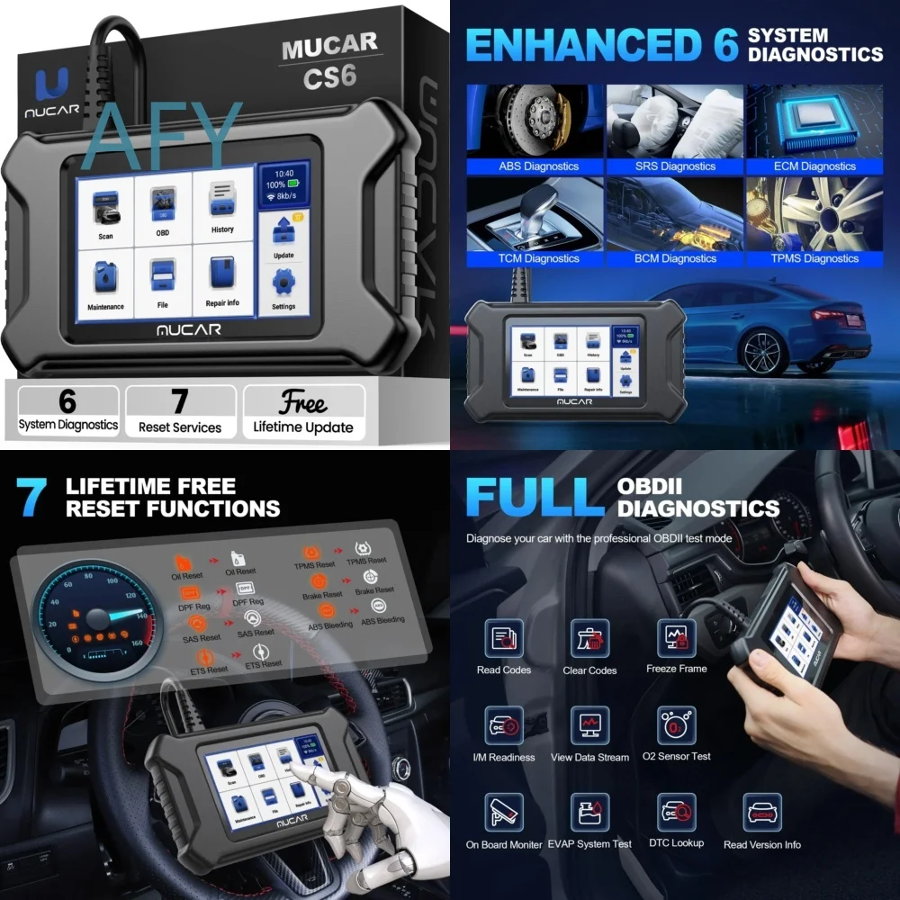 MUCAR CS6 for Car Diagnostic Scanner Tool for ABS SRS TCM ECM TPMS Systems Code Reader Oil Reset Brake Bleed Battery Service